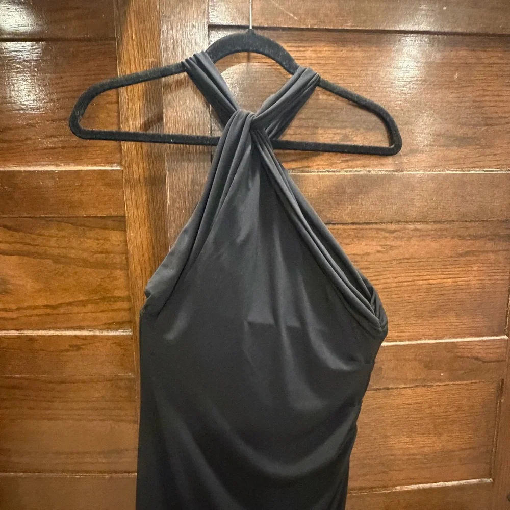 Victoria's Secret medium Black Halter Dress side rouched shelf bra bodycon LBD